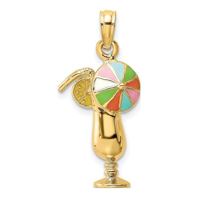 14K Yellow Gold Tropical Drink Umbrella Charm