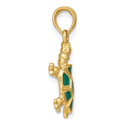 14K Yellow Gold Green Enamel Turtle Charm – view 3