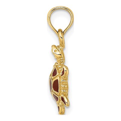 14K Yellow Gold Small 3D Brown Enamel Tortoise Charm – view 3