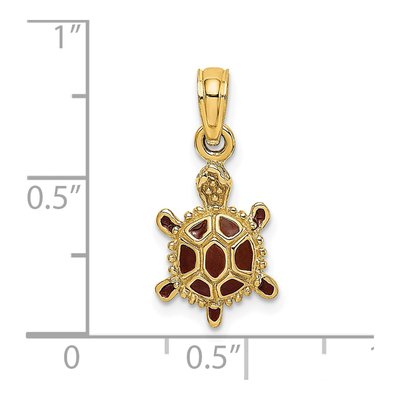14K Yellow Gold Small 3D Brown Enamel Tortoise Charm – view 4