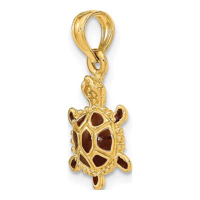 14K Yellow Gold Small 3D Brown Enamel Tortoise Charm – view 6
