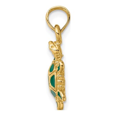 14K Yellow Gold Green Enamel 3D Turtle Charm – view 3