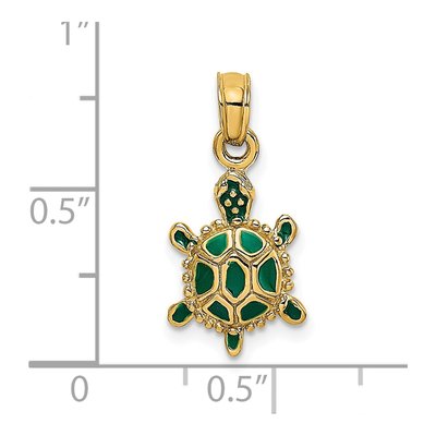 14K Yellow Gold Green Enamel 3D Turtle Charm – view 4