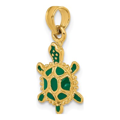 14K Yellow Gold Green Enamel 3D Turtle Charm – view 6