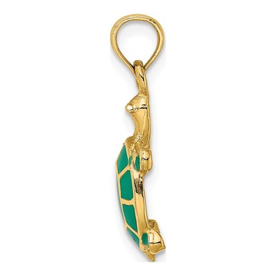 14K Yellow Gold Green Enamel Tortoise Charm – view 3
