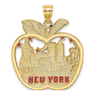 14K Yellow Gold Red Enamel NY Apple Skyline Charm