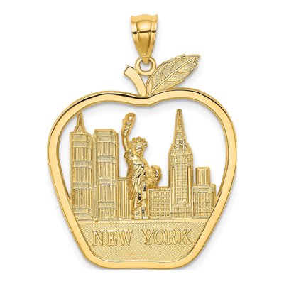14K Yellow Gold NY Apple Skyline Pendant