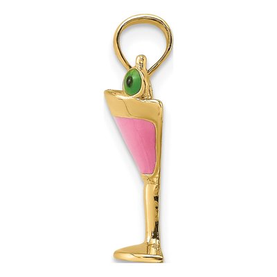 14K Yellow Gold Pink Enamel Martini Pendant – view 3