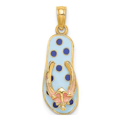 14K Yellow Gold Enamel Flip-Flop Charm