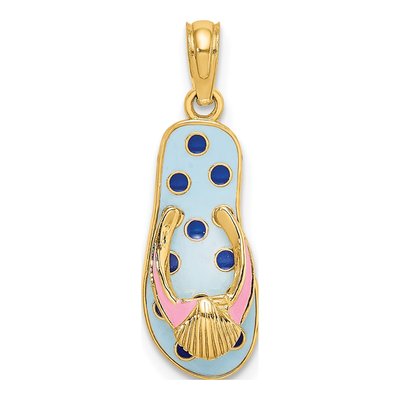 14K Yellow Gold Enamel Flip-Flop Charm