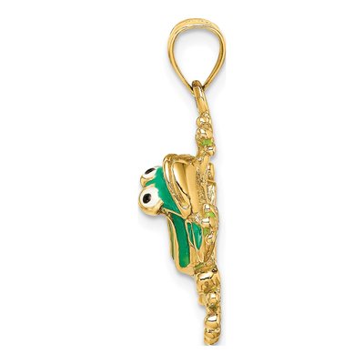 14K Yellow Gold Green Enameled Frog Pendant – view 3