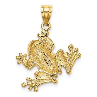 14K Yellow Gold Green Enameled Frog Pendant – view 4