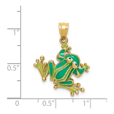 14K Yellow Gold Green Enameled Frog Pendant – view 5