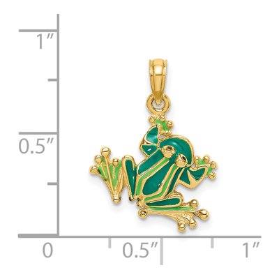 14K Yellow Gold Green Enamel Frog Charm – view 5