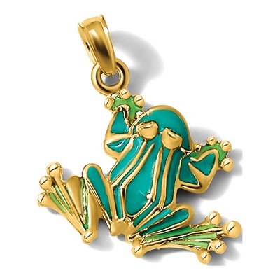 14K Yellow Gold Green Enamel Frog Charm – view 6