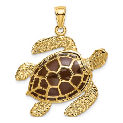 14K Yellow Gold 3-D Sea Turtle Charm
