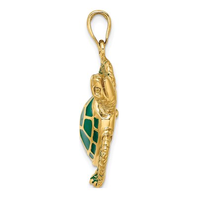 14K Yellow Gold 3-D Green Enamel Sea Turtle Charm – view 3