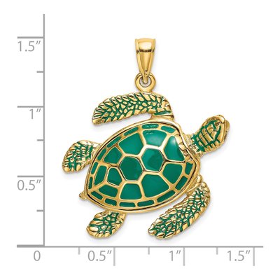 14K Yellow Gold 3-D Green Enamel Sea Turtle Charm – view 4