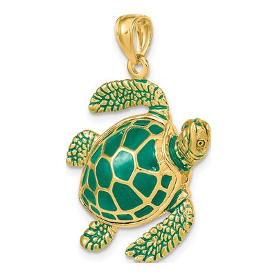 14K Yellow Gold 3-D Green Enamel Sea Turtle Charm – view 6