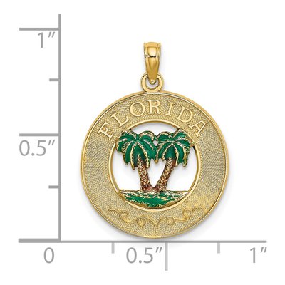 14K Yellow Gold Florida Enamel Palm Trees Circle Charm – view 4