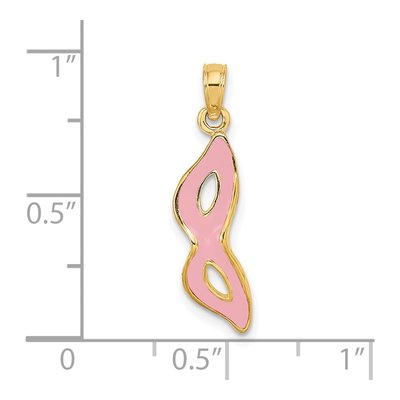 14K Yellow Gold 3-D Beveled Pink Enamel Masquerade Mask Pendant – view 3