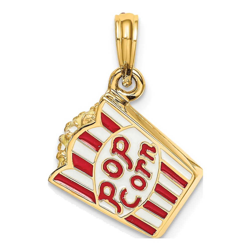 14K Yellow Gold 3-D Enamel Bag of Popcorn Charm