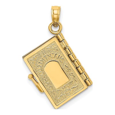 14K Yellow Gold Enameled LOVE Bible Verse Book Pendant – view 4