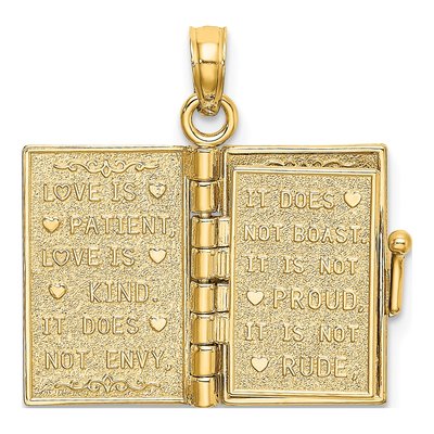 14K Yellow Gold Enameled LOVE Bible Verse Book Pendant – view 5