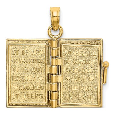 14K Yellow Gold Enameled LOVE Bible Verse Book Pendant – view 6