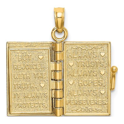 14K Yellow Gold Enameled LOVE Bible Verse Book Pendant – view 7