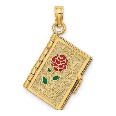 14K Yellow Gold Enameled LOVE Bible Verse Book Pendant