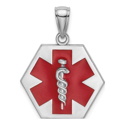 14K White Gold Red Enamel Caduceus Medical Charm