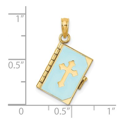 14K Yellow Gold Blue Enamel Bible Pendant – view 4