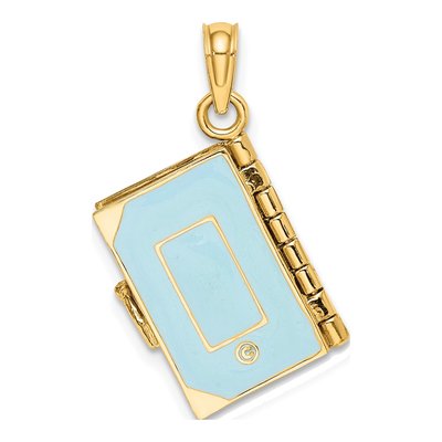 14K Yellow Gold Blue Enamel Bible Pendant – view 5