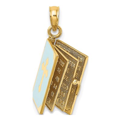 14K Yellow Gold Blue Enamel Bible Pendant – view 6