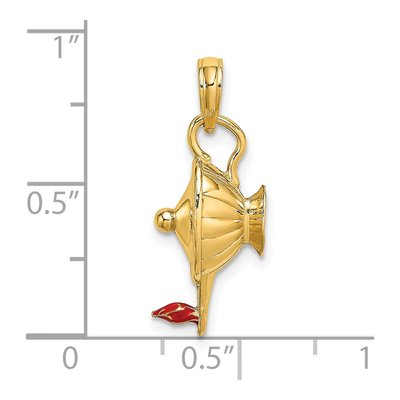 14K Yellow Gold Red Enamel 3D Genie Lamp Charm – view 4