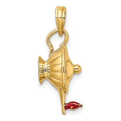 14K Yellow Gold Red Enamel 3D Genie Lamp Charm – view 5