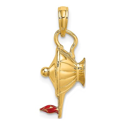 14K Yellow Gold Red Enamel 3D Genie Lamp Charm