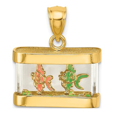 14K Yellow Gold 3-D Fish Aquarium Moveable Charm