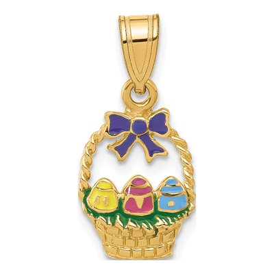14K Yellow Gold Enameled Easter Basket Pendant