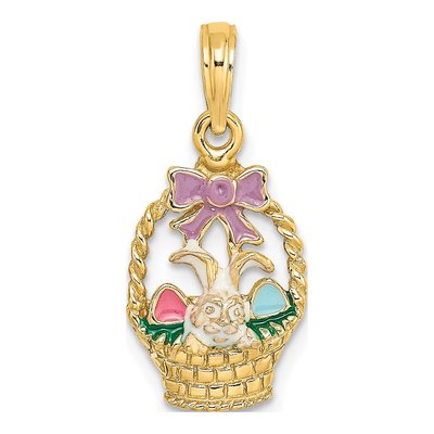 14K Yellow Gold Enameled Easter Basket Charm