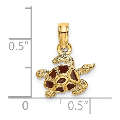 14K Yellow Gold Brown Enamel Sea Turtle Charm – view 4