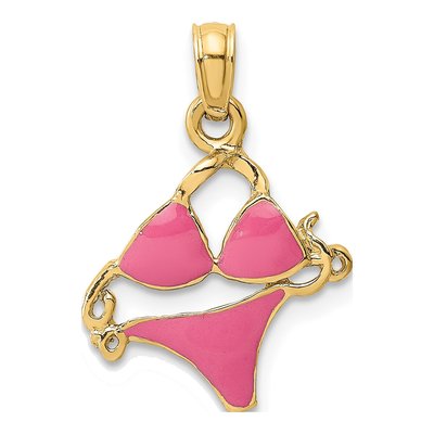 14K Yellow Gold Pink Enamel Bikini Charm