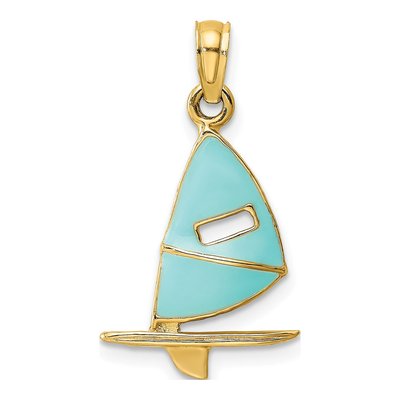 14K Yellow Gold Aqua Enamel Surfboard Pendant