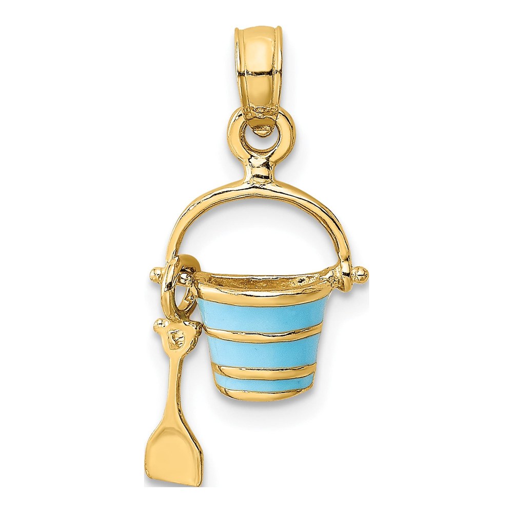 14K Gold Beach Bucket Charm with Moving Shovel