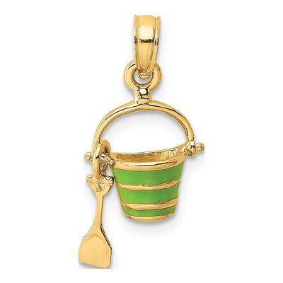 14K Yellow Gold Green Enameled Beach Bucket Charm