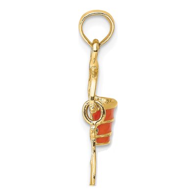 14K Yellow Gold Orange Enamel Beach Bucket Shovel Charm – view 3