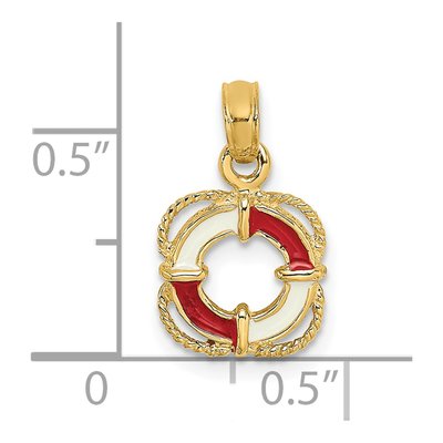 14K Yellow Gold Red Enamel Life Preserver Charm – view 4