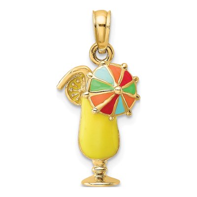 14K Yellow Gold Tropical Drink Pendant