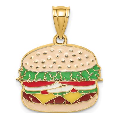 14K Yellow Gold Enameled Cheeseburger Charm